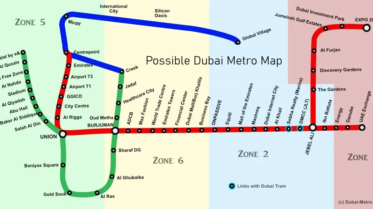Dubai Metro Map 2025 | Red, Green & Blue Line Routes Guide